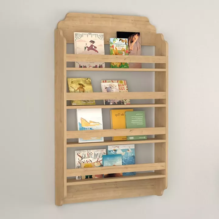 Επιτοίχια βιβλιοθήκη - ραφιέρα Montessori Megapap χρώμα sapphire oak 80x15x132εκ.