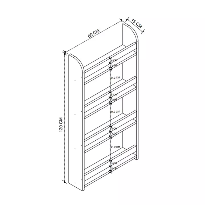 Επιτοίχια βιβλιοθήκη - ραφιέρα Montessori Megapap χρώμα sapphire oak 60x15x120εκ.