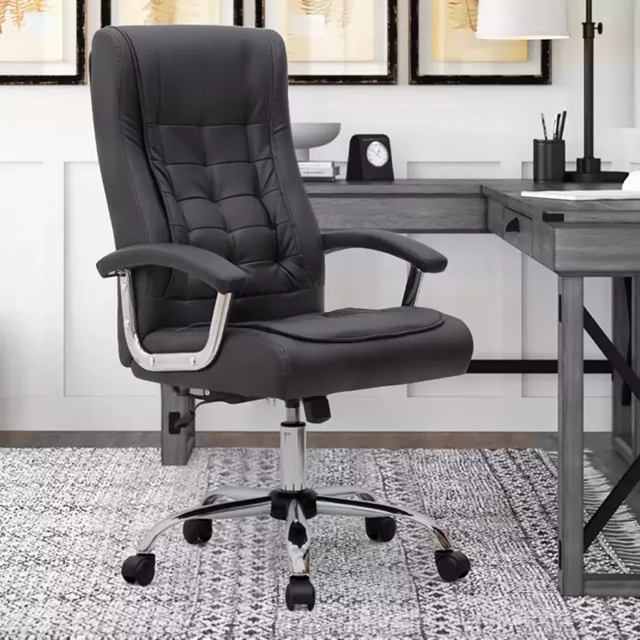 Καρέκλα γραφείου διευθυντική Vision Megapap από τεχνόδερμα χρώμα μαύρο 63x70x112/120εκ.