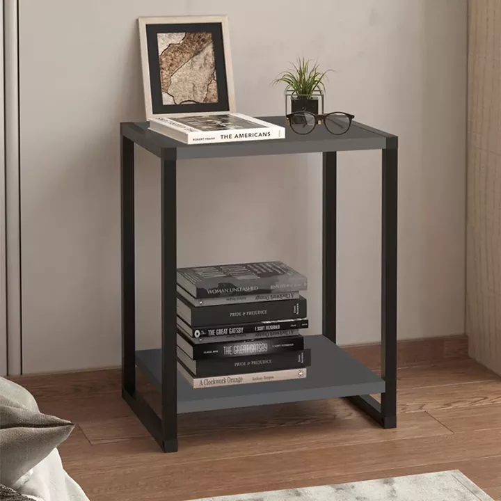 Κομοδίνο Gina Megapap χρώμα ανθρακί - μαύρο 39x30x48εκ.