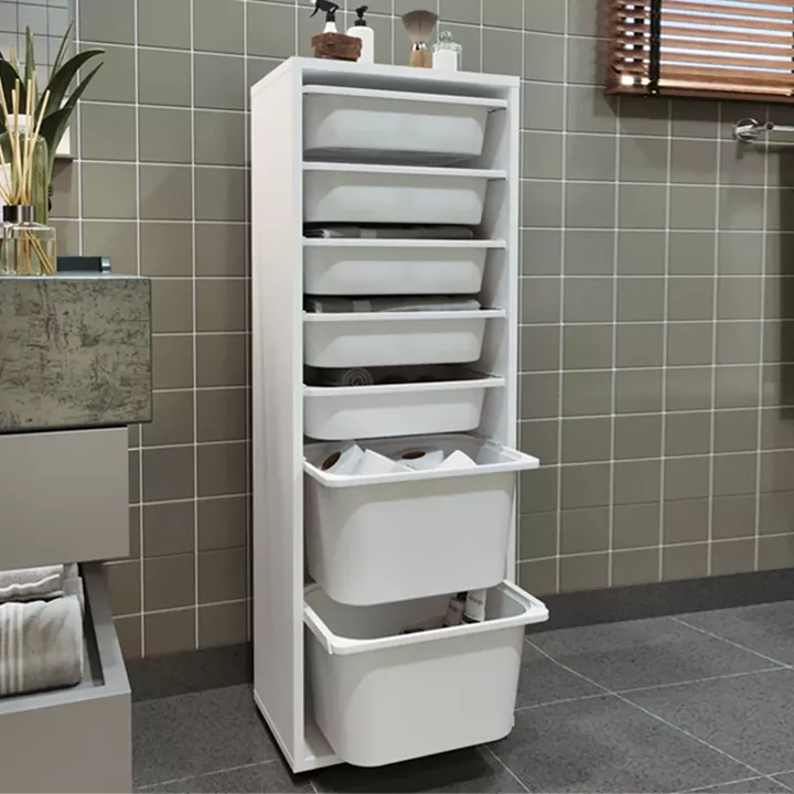 Συρταριέρα κουζίνας - μπάνιου Kayra Megapap με 7 συρτάρια χρώμα λευκό 45,4x30x125εκ.