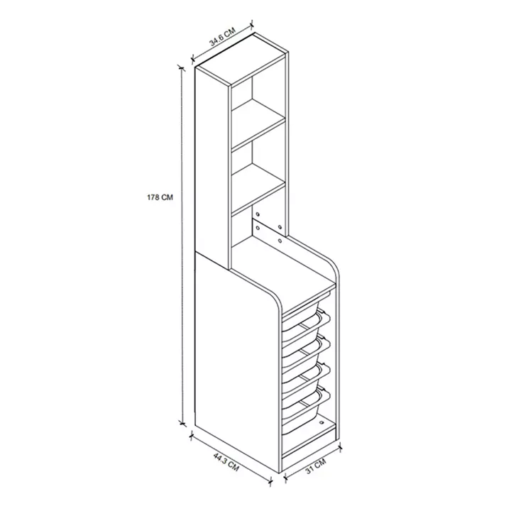 Έπιπλο κουζίνας - μπάνιου Utah Megapap με 5 συρτάρια χρώμα λευκό 34,6x44,3x178εκ.