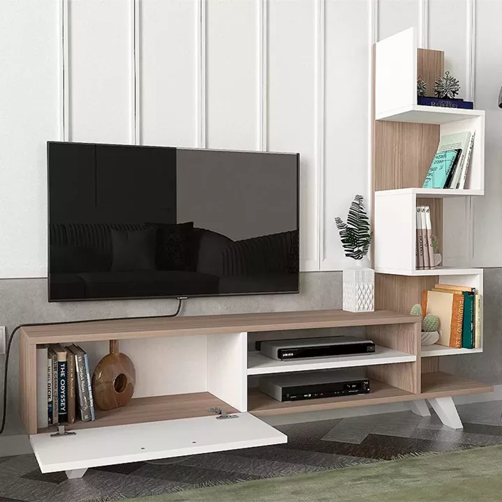 Έπιπλο τηλεόρασης Ceren Megapap από μελαμίνη χρώμα λευκό - cordoba 149,5x31x131,6εκ.