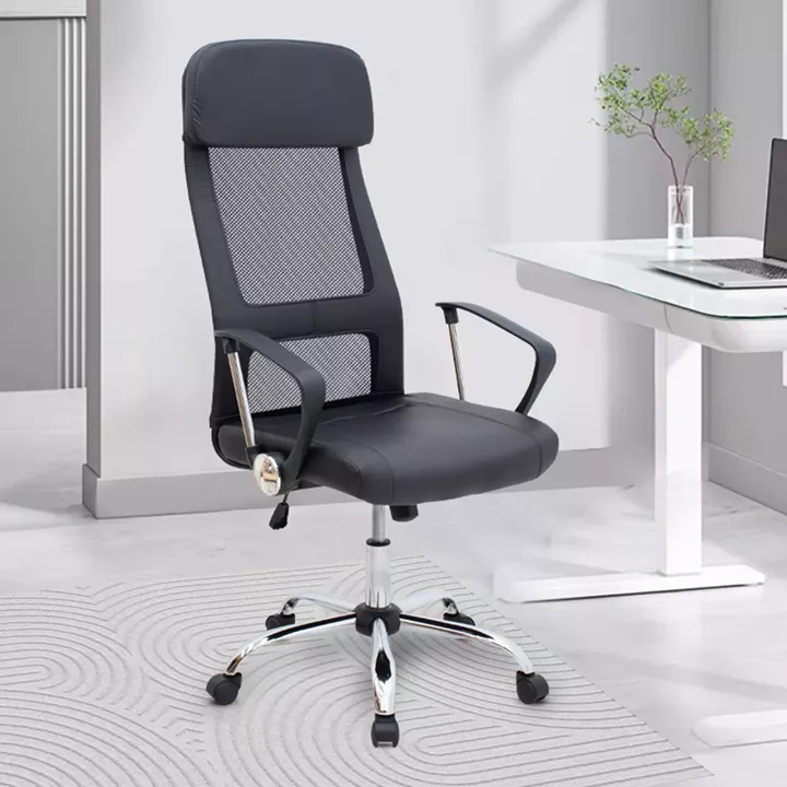 Καρέκλα γραφείου Ovis Megapap με τεχνόδερμα και ύφασμα Mesh χρώμα μαύρο 63x63x119/129εκ.