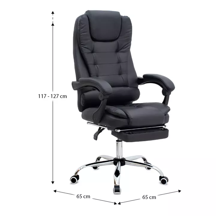 Καρέκλα γραφείου διευθυντική Daria Megapap με υποπόδιο από τεχνόδερμα χρώμα μαύρο 65x65x117/127εκ.