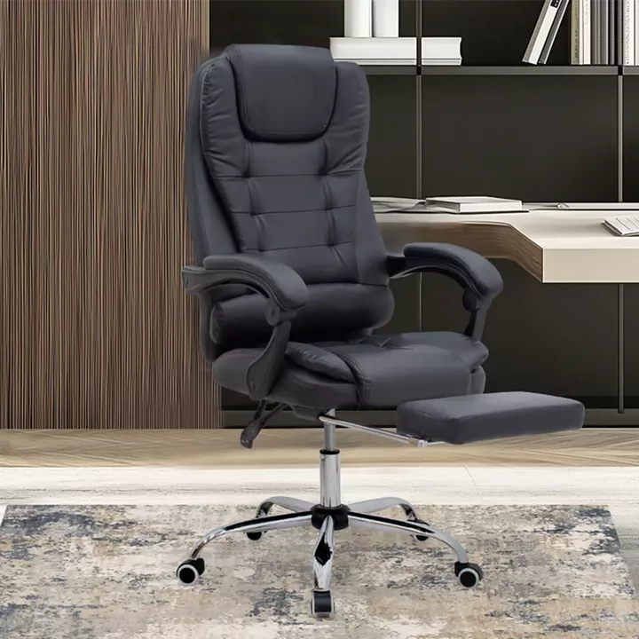 Καρέκλα γραφείου διευθυντική Daria Megapap με υποπόδιο από τεχνόδερμα χρώμα μαύρο 65x65x117/127εκ.