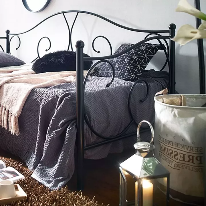 Κρεβάτι ArteLibre MICHAEL Μεταλλικό Sandy Black 209x97x106cm (200x90cm)