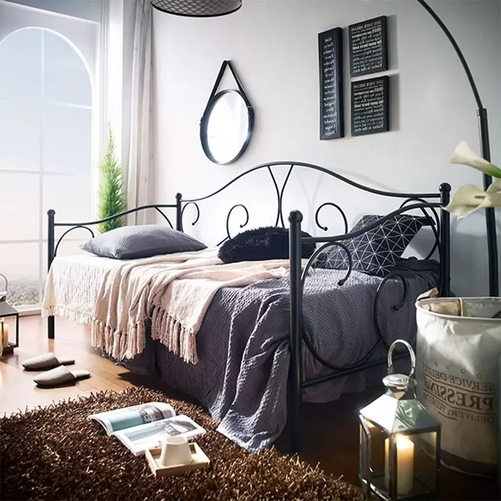 Κρεβάτι ArteLibre MICHAEL Μεταλλικό Sandy Black 209x97x106cm (200x90cm)