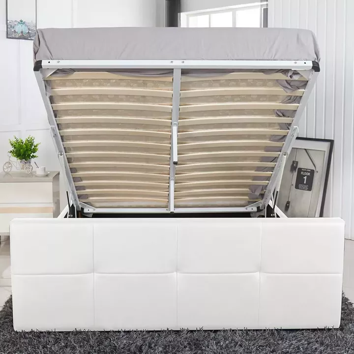 Κρεβάτι ArteLibre ANEMONE Λευκό PU Με Αποθηκευτικό Χώρο 217.5x170.5x100cm (Στρώμα 160x200cm)