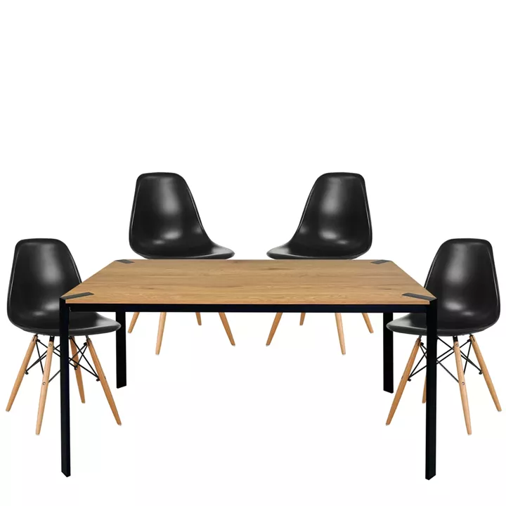 Σετ Τραπεζαρίας (4+1) ArteLibre KENYCOLT Φυσικό/Μαύρο Ξύλο/PP 120x70x75cm