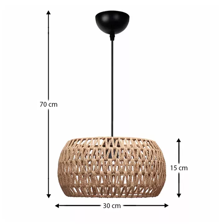 Φωτιστικό οροφής Miranda Megapap E27 από σχοινί μονόφωτο χρώμα φυσικό Ø30x70εκ.