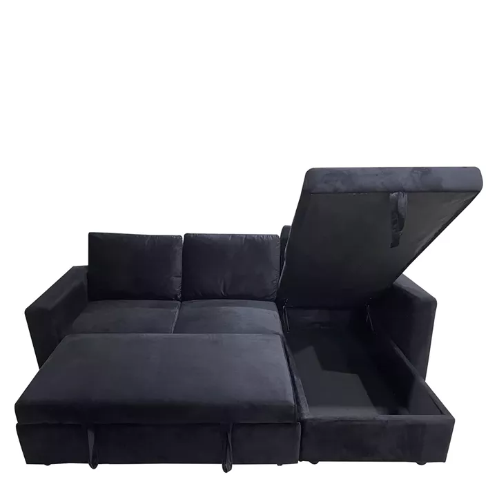 Καναπές Κρεβάτι Γωνιακός ArteLibre MATINEE Αναστρέψιμος Μαύρο Ύφασμα 220x155x81cm