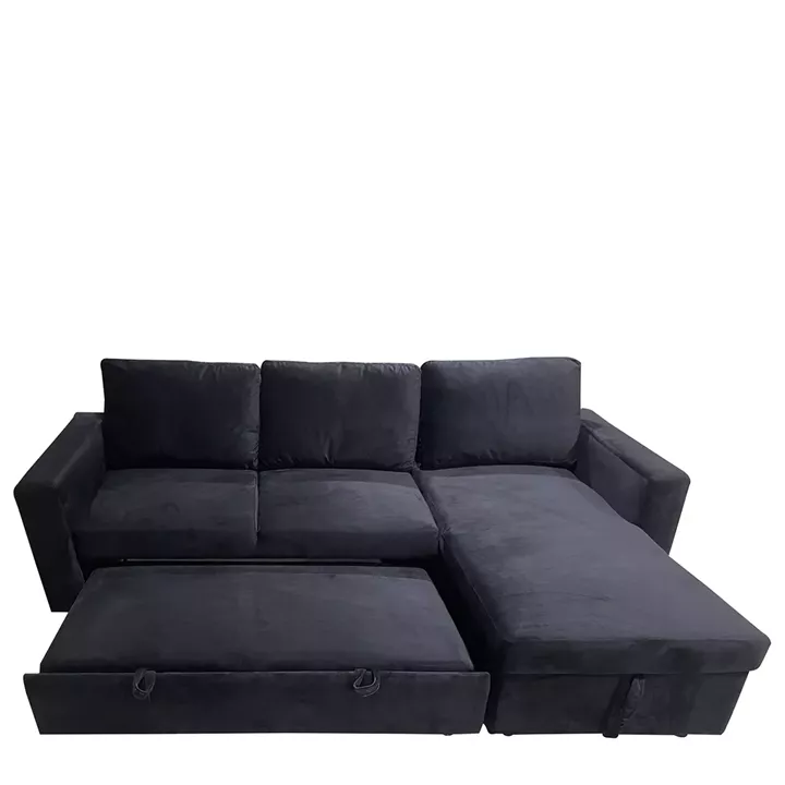 Καναπές Κρεβάτι Γωνιακός ArteLibre MATINEE Αναστρέψιμος Μαύρο Ύφασμα 220x155x81cm