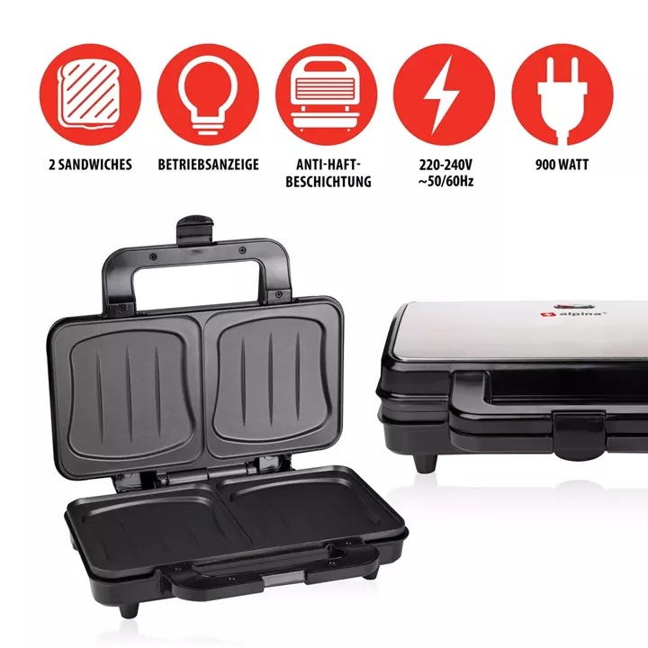 Συσκευή Σάντουιτς XL 900W Ανοξείδωτο Ατσάλι ALPINA