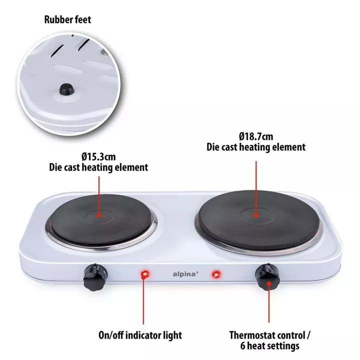 Ηλεκτρική Εστία 2 Ζωνών 2500W ALPINA