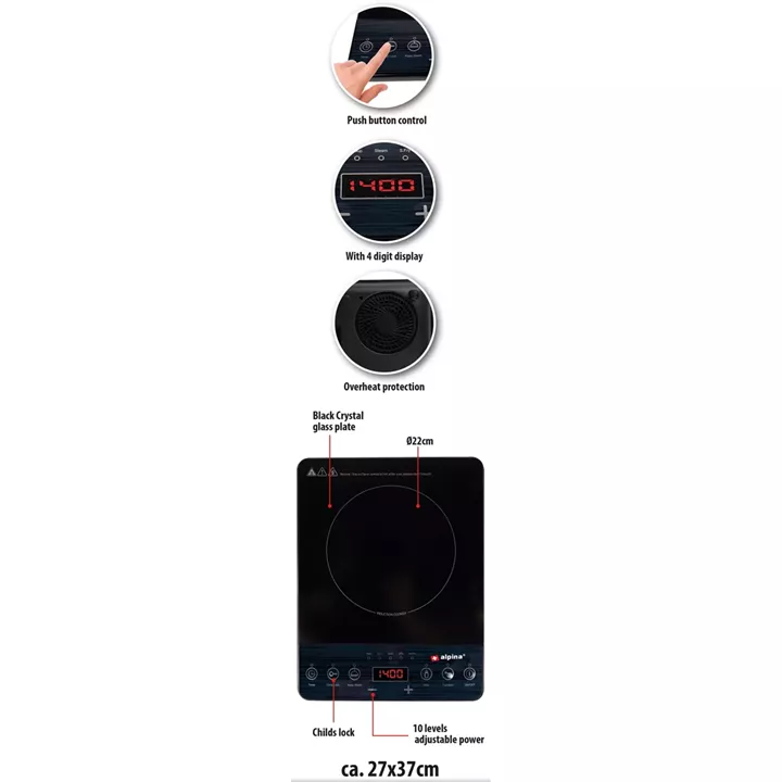 Επαγωγική Εστία Μονή 2000W ALPINA