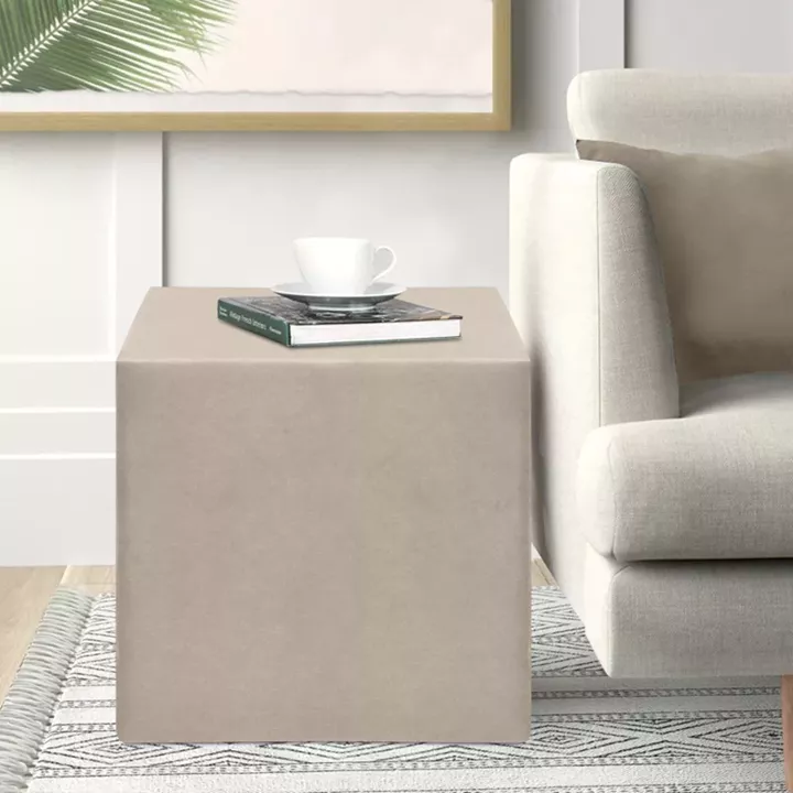 Σκαμπώ April Megapap βελούδινο χρώμα μπεζ 40x40x40εκ.