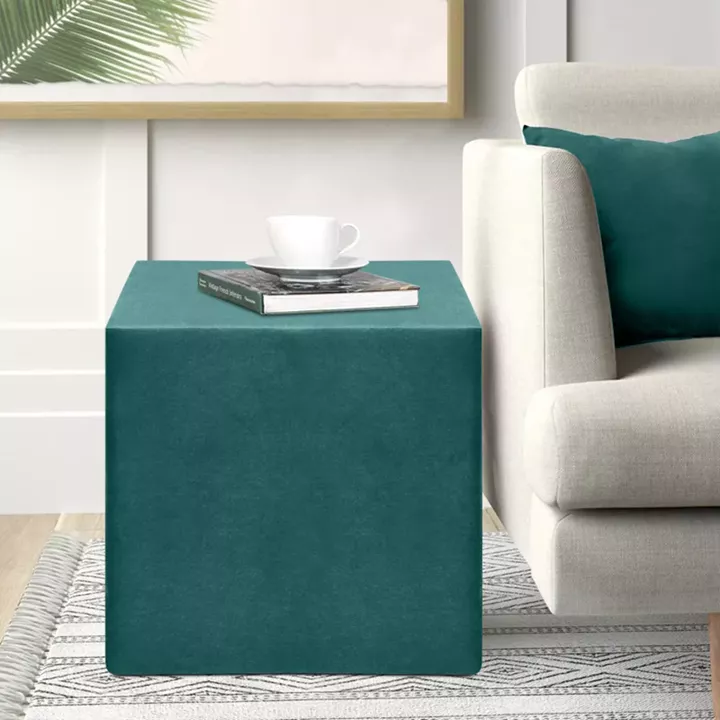 Σκαμπώ April Megapap βελούδινο χρώμα κυπαρρισί 40x40x40εκ.