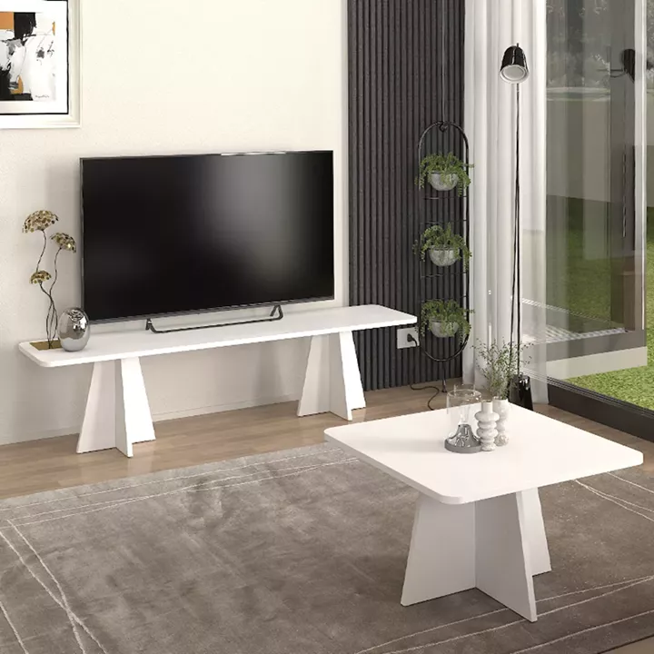 Έπιπλο τηλεόρασης Sugar Megapap χρώμα λευκό 150x29,6x36,8εκ.