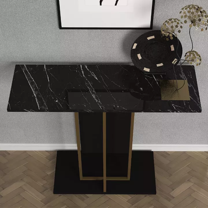 Κονσόλα Brandy Megapap χρώμα μαύρο - μαύρο εφέ μαρμάρου - χρυσό 90x29,6x76,8εκ.