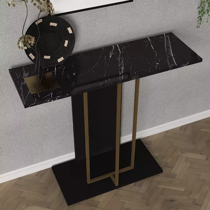 Κονσόλα Brandy Megapap χρώμα μαύρο - μαύρο εφέ μαρμάρου - χρυσό 90x29,6x76,8εκ.