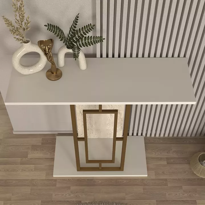 Κονσόλα Alderas Megapap χρώμα λευκό - travertine - χρυσό 90x29,6x76,8εκ.