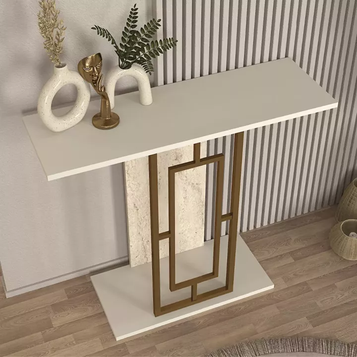 Κονσόλα Alderas Megapap χρώμα λευκό - travertine - χρυσό 90x29,6x76,8εκ.