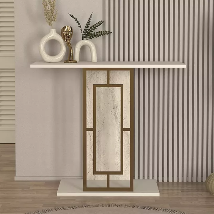 Κονσόλα Alderas Megapap χρώμα λευκό - travertine - χρυσό 90x29,6x76,8εκ.