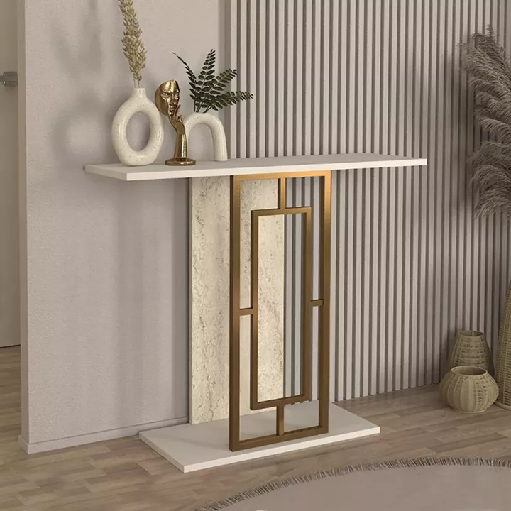 Κονσόλα Alderas Megapap χρώμα λευκό - travertine - χρυσό 90x29,6x76,8εκ.