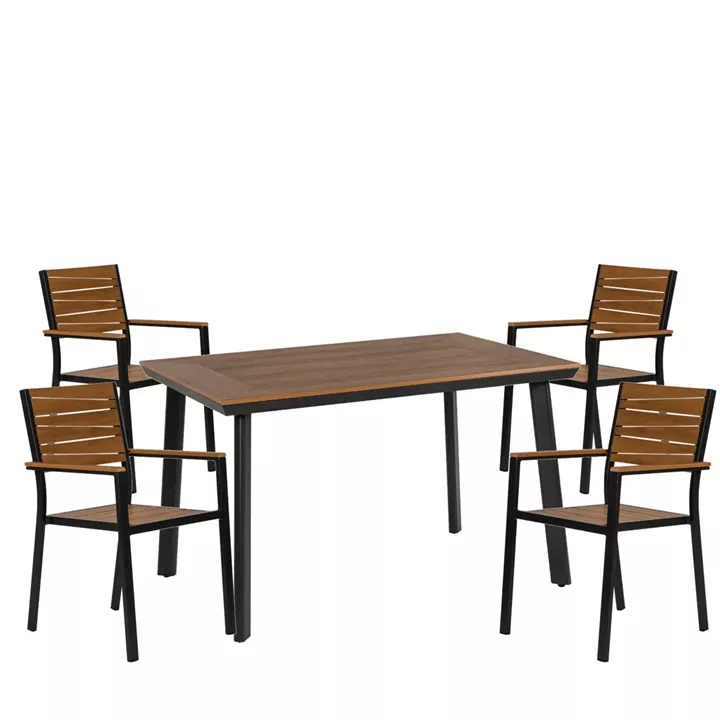 Σετ Τραπεζαρία Κήπου ArteLibre EPUPA Γκρι/Καρυδί Αλουμίνιο/Ξύλο Με 4 Πολυθρόνες 14990191