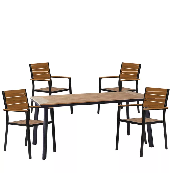 Σετ Τραπεζαρία Κήπου ArteLibre EPUPA Γκρι/Καρυδί Αλουμίνιο/Ξύλο Με 4 Πολυθρόνες 14990192