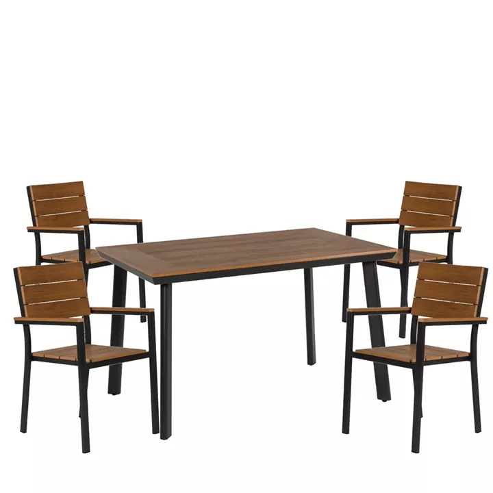 Σετ Τραπεζαρία Κήπου ArteLibre EPUPA Μαύρο/Καρυδί Αλουμίνιο/Ξύλο Με 4 Πολυθρόνες 14990197