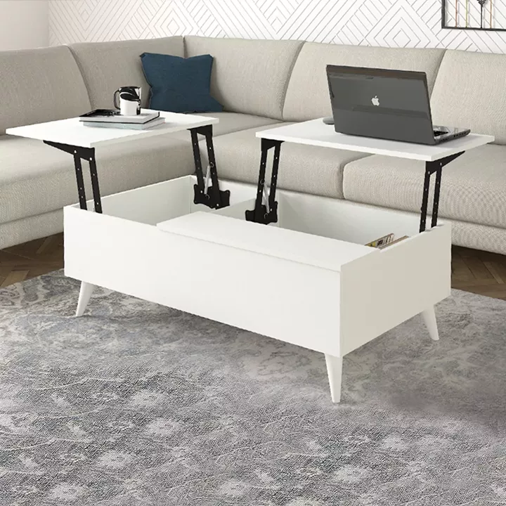 Τραπεζάκι σαλονιού Roy Megapap με σερβιτόρο χρώμα λευκό 121x69x40εκ.