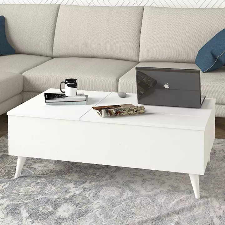 Τραπεζάκι σαλονιού Roy Megapap με σερβιτόρο χρώμα λευκό 121x69x40εκ.