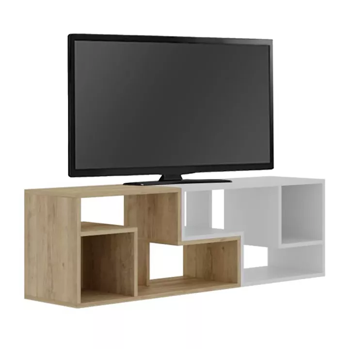 Έπιπλο τηλεόρασης Glis Megapap πολυμορφικό χρώμα sapphire oak - λευκό 145x35x44,8εκ.