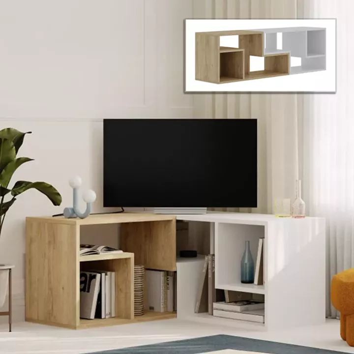 Έπιπλο τηλεόρασης Glis Megapap πολυμορφικό χρώμα sapphire oak - λευκό 145x35x44,8εκ.