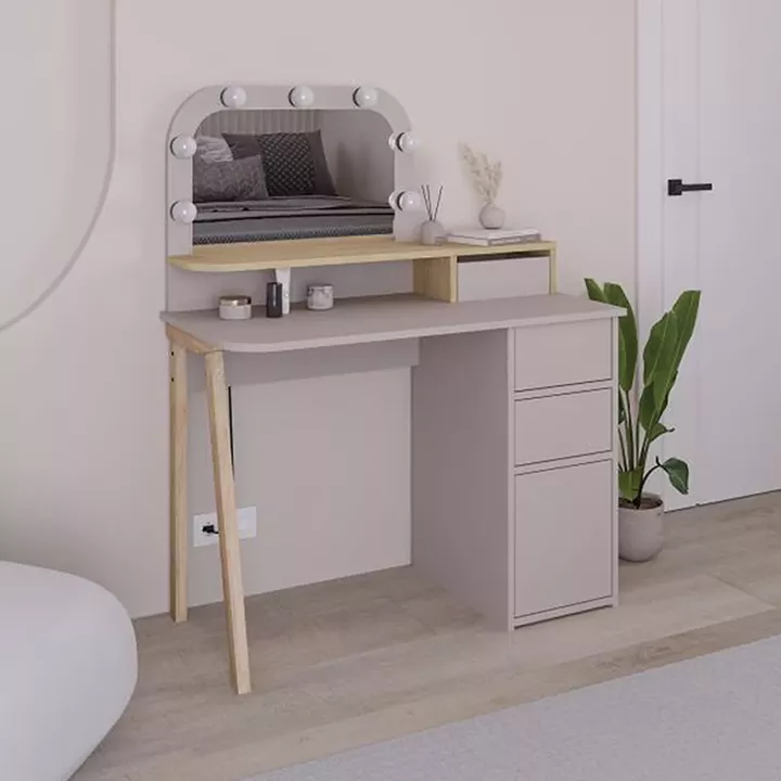 Τουαλέτα με καθρέπτη Avien Megapap χρώμα ανοιχτή μόκα - φυσικό οξιάς 105x51,1x131εκ.