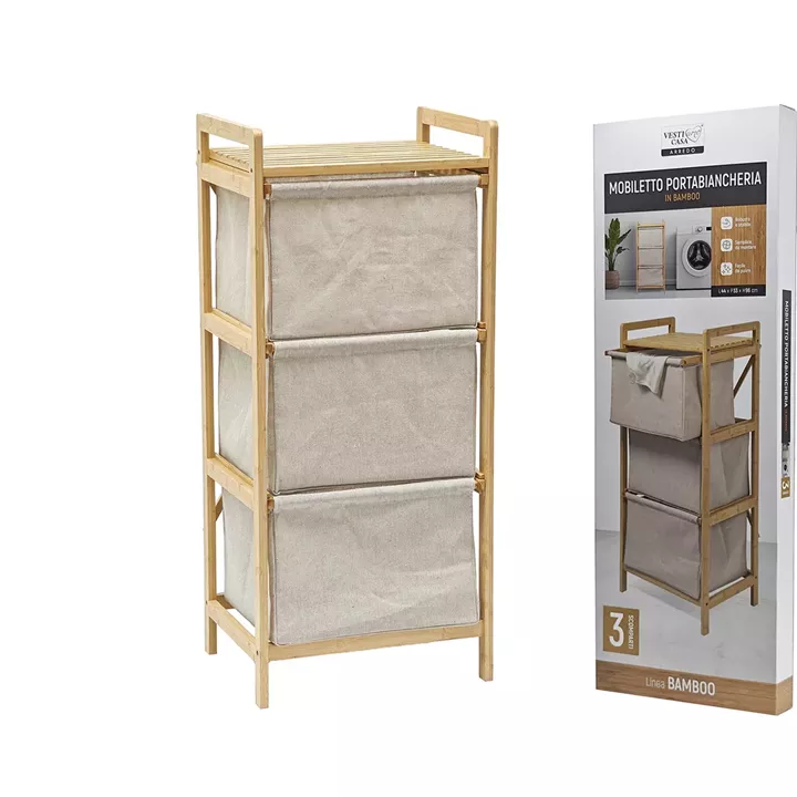 Συρταριέρα μπεζ/ξύλο ύφασμα/μπαμπού 44x33x96cm