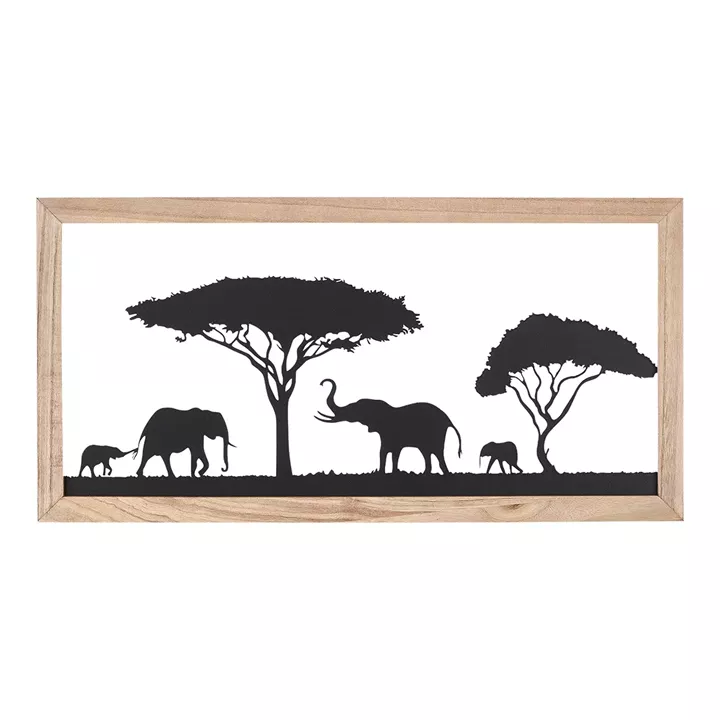  Ανάγλυφο τοίχου Ορθογώνιο Μοτίβο Ελέφαντα Μεταλλικό Μαύρο 30X1X60Cm 30X1X60Cm