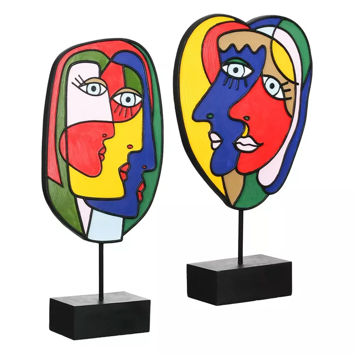  Sculpture Face Motif Συνθετική Ρητίνη Πολύχρωμη 2 Ποικιλία 20X7X35Cm 20X7X35Cm