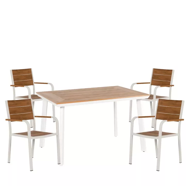 Σετ Τραπεζαρία Κήπου ArteLibre EPUPA Λευκό/Καρυδί Αλουμίνιο/Ξύλο Με 4 Πολυθρόνες 14990202