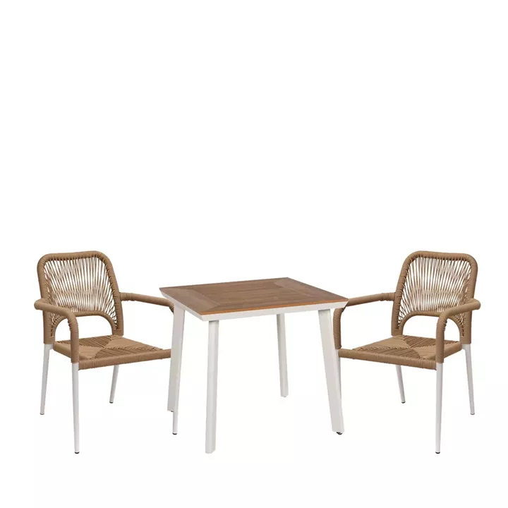 Σετ Τραπεζαρία Κήπου ArteLibre EPUPA Λευκό/Καρυδί Αλουμίνιο/Ξύλο Με 2 Πολυθρόνες 14990267