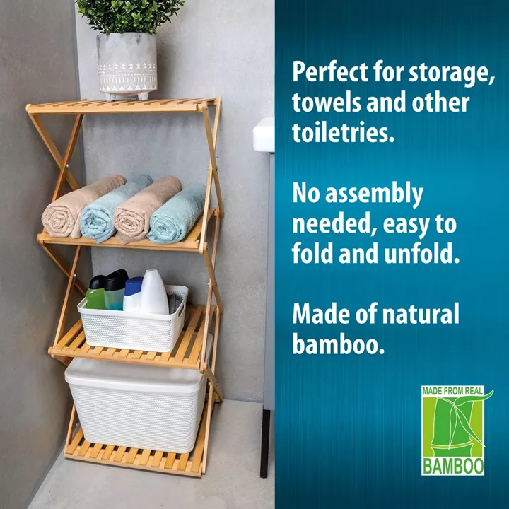 Ράφι Μπάνιου Μπαμπού Αναδιπλούμενο 4 Επιπέδων