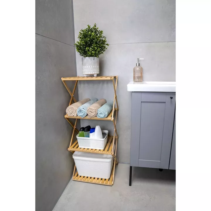 Ράφι Μπάνιου Μπαμπού Αναδιπλούμενο 4 Επιπέδων