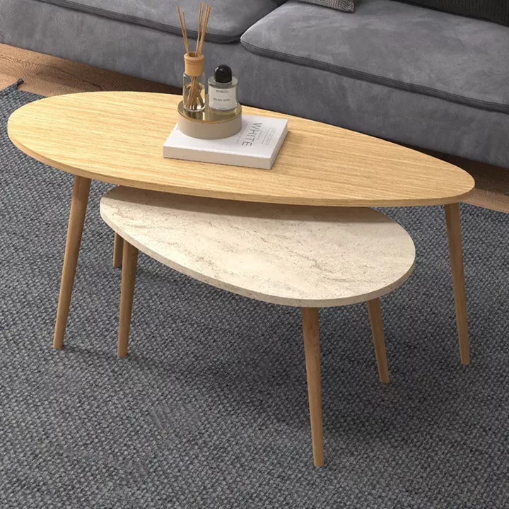 Τραπεζάκι σαλονιού σετ 2 τμχ Elips Megapap χρώμα oak - travertine 116x46x46εκ.