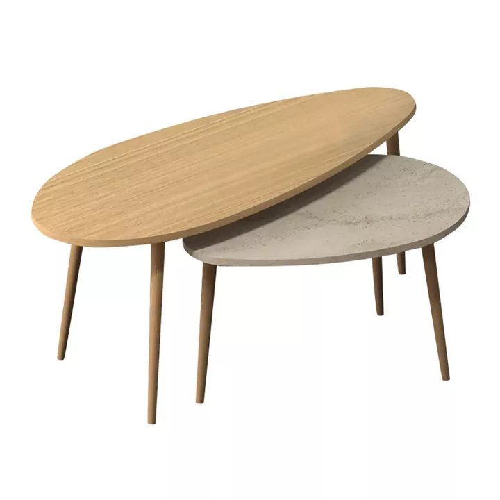 Τραπεζάκι σαλονιού σετ 2 τμχ Elips Megapap χρώμα oak - travertine 116x46x46εκ.