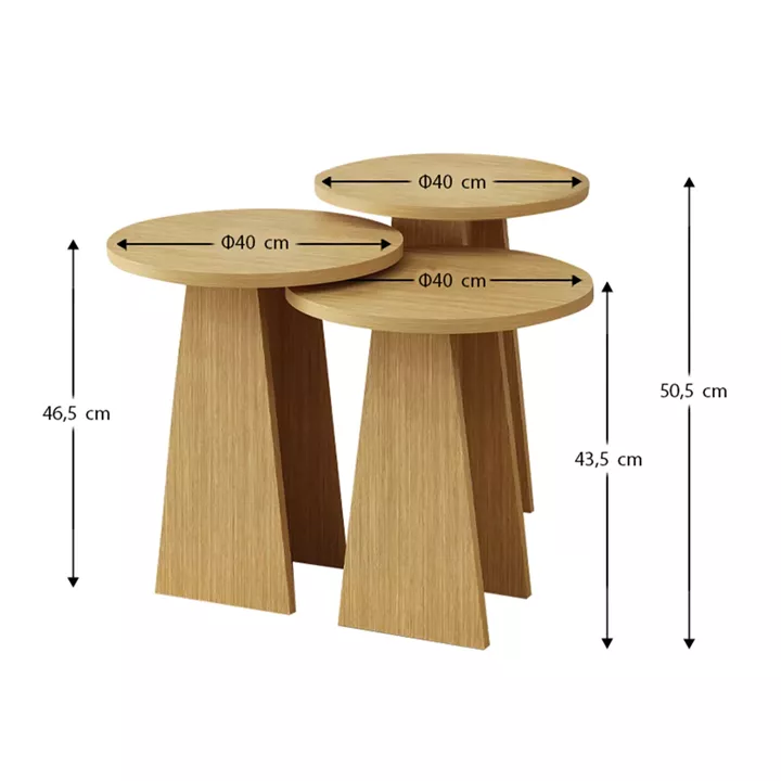 Τραπεζάκια βοηθητικά σετ 3 τμχ Como Megapap χρώμα oak