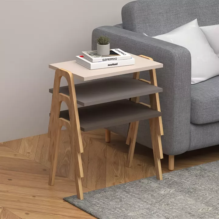 Τραπεζάκια βοηθητικά σετ 3 τμχ Como Megapap χρώμα καφέ - cappuccino - κρεμ 52x32x40εκ.