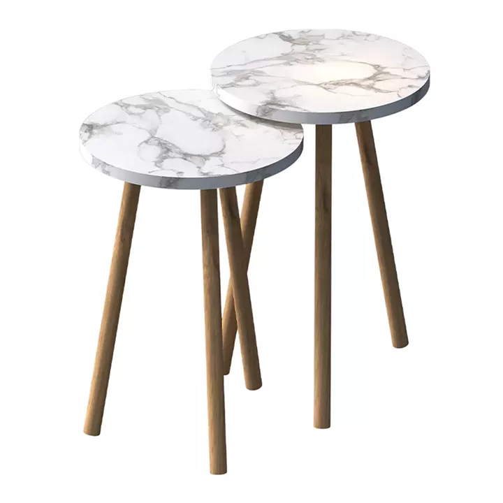 Τραπεζάκια βοηθητικά σετ 2 τμχ Roma Megapap χρώμα λευκό εφέ μαρμάρου Ø34x46εκ.