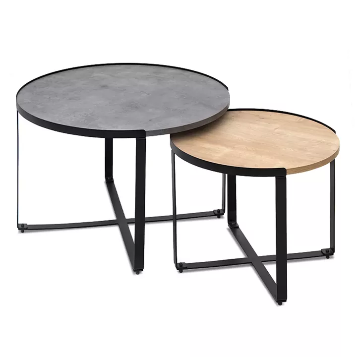 Σετ τραπεζάκια σαλονιού Davis Megapap 2τμχ. χρώμα γκρι σκυροδέματος/φυσικό οξιάς 70x69x46εκ.